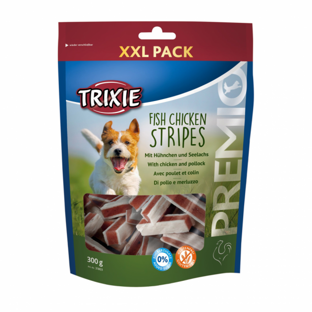 

Лакомство для собак Trixie Premio Chicken and Pollock Stripes палочки курица/лосось 300 г