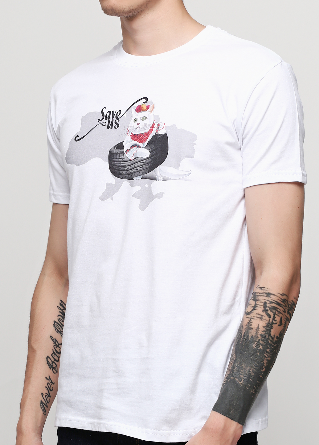 

Мужская футболка с принтом Кот Manatki Белый, Мужская футболка с принтом Кот Manatki Белый L