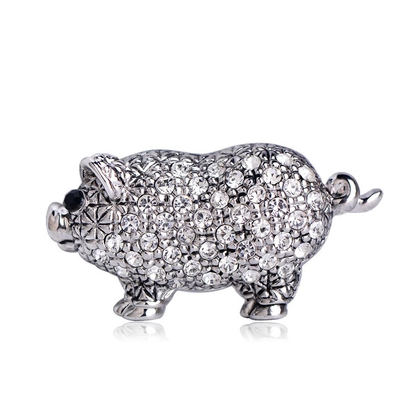 

Брошь женская BROCHE бижутерия с кристаллами Животные Свинка Богатства серебристая BRBF110775