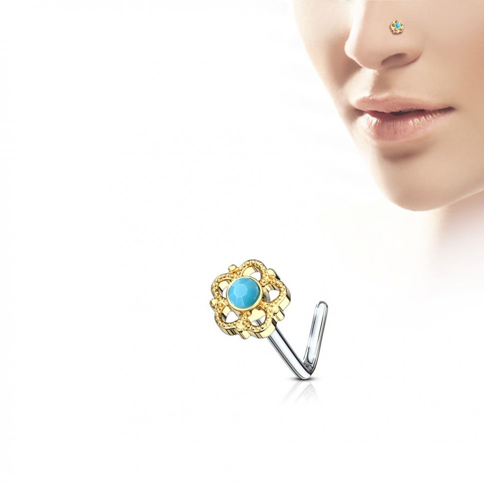 

Серьга для пирсинга носа PiercedFish NOL-608 с фианитами (Цвет: Желтое золото)