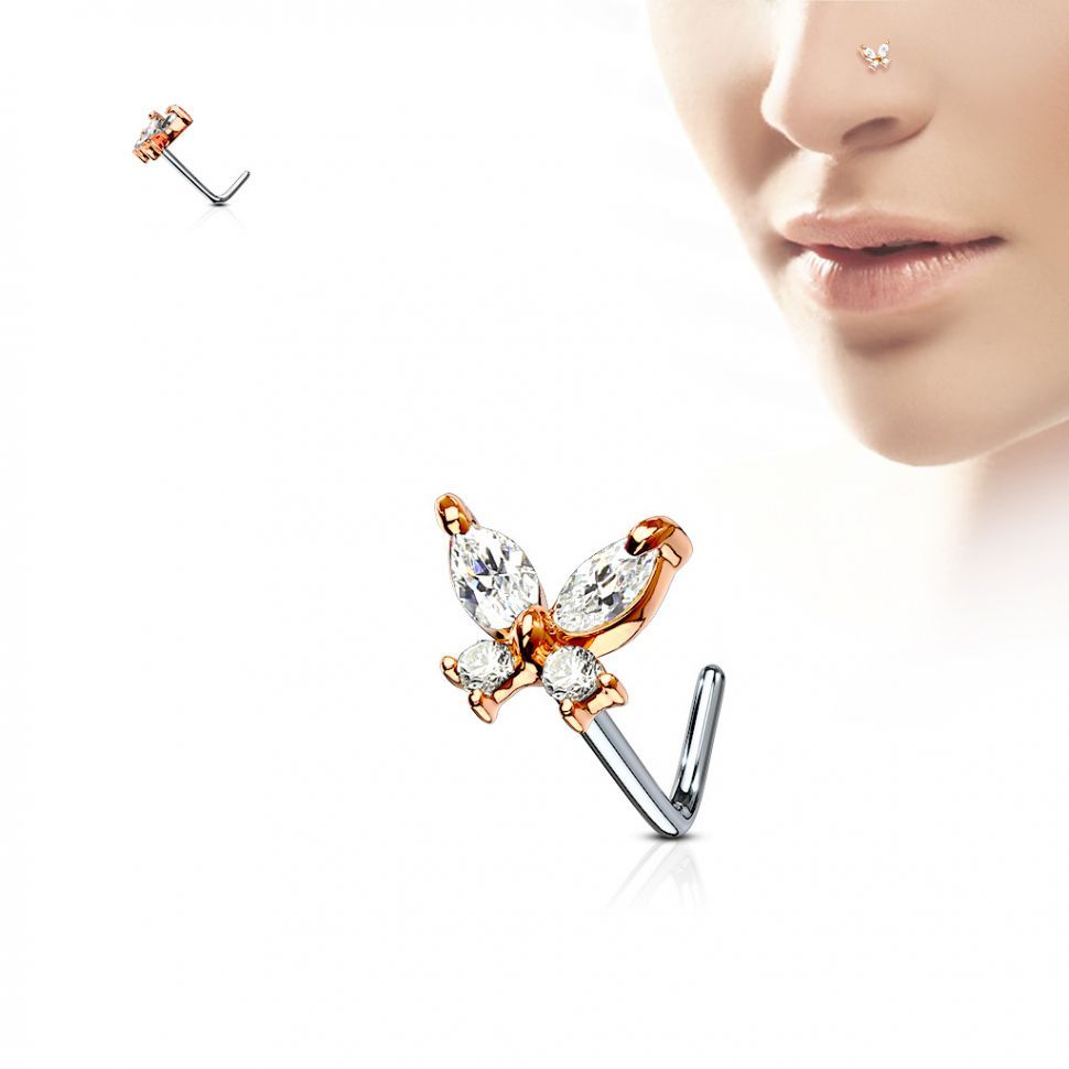 

Серьга для пирсинга носа PiercedFish NOL-611 с фианитами (Цвет: Розовое золото)