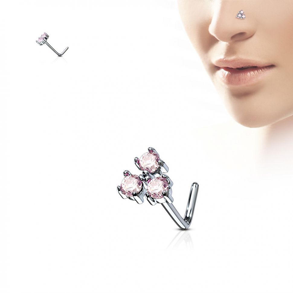 

Серьга для пирсинга носа PiercedFish NOL-591 с фианитами (Цвет: розовый)