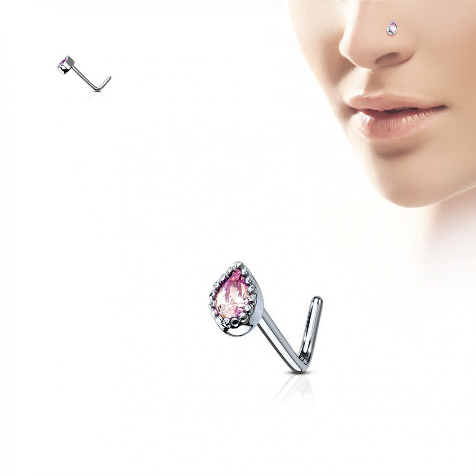 

Серьга для пирсинга носа в форме капли PiercedFish NOL-587 с фианитом (Цвет: розовый)