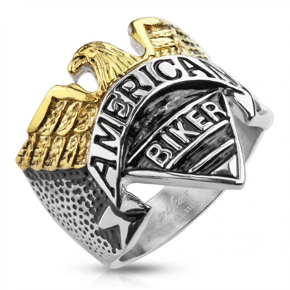 

Перстень мужской из стали Spikes R-S1006 байкерский "American biker" (Размер 9 (наш 18,9))
