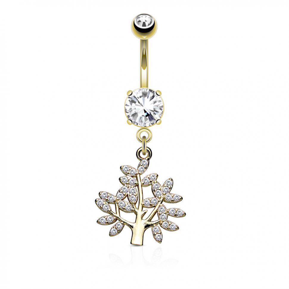 

Серьга для пирсинга пупка PiercedFish N18296 из стали с подвеской в форме дерева (Цвет: Золото)