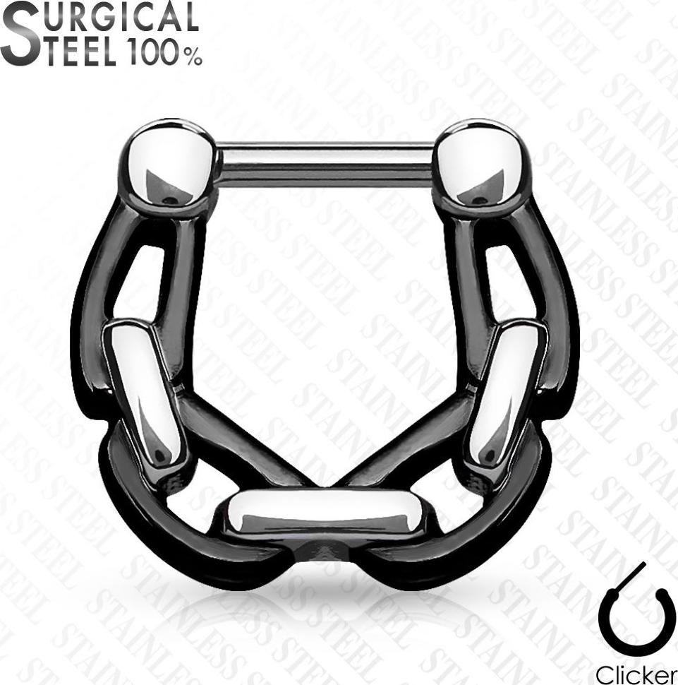 

Серьга кликер "Цепь" для пирсинга септума или хряща уха PiercedFish SEPS-44 (Черный, 1.2 мм)