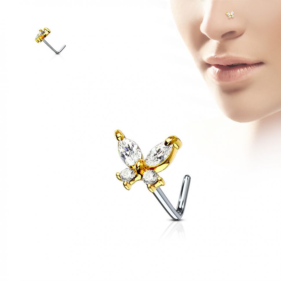 

Серьга для пирсинга носа PiercedFish NOL-611 с фианитами (Цвет: Желтое золото)