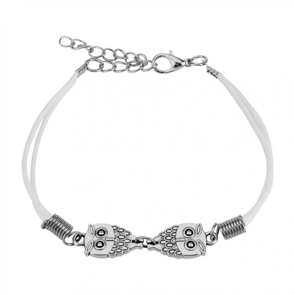 

Браслет-шнурок Spikes SL0195 с совами, текстильный (Белый)