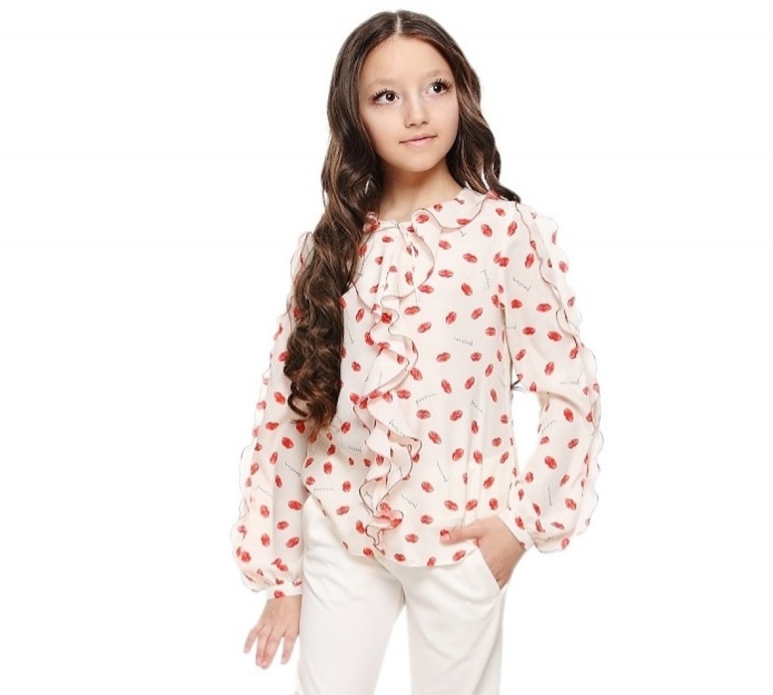 

Блуза Lukas Kids "губки" с валаном 122 молочная (5231)