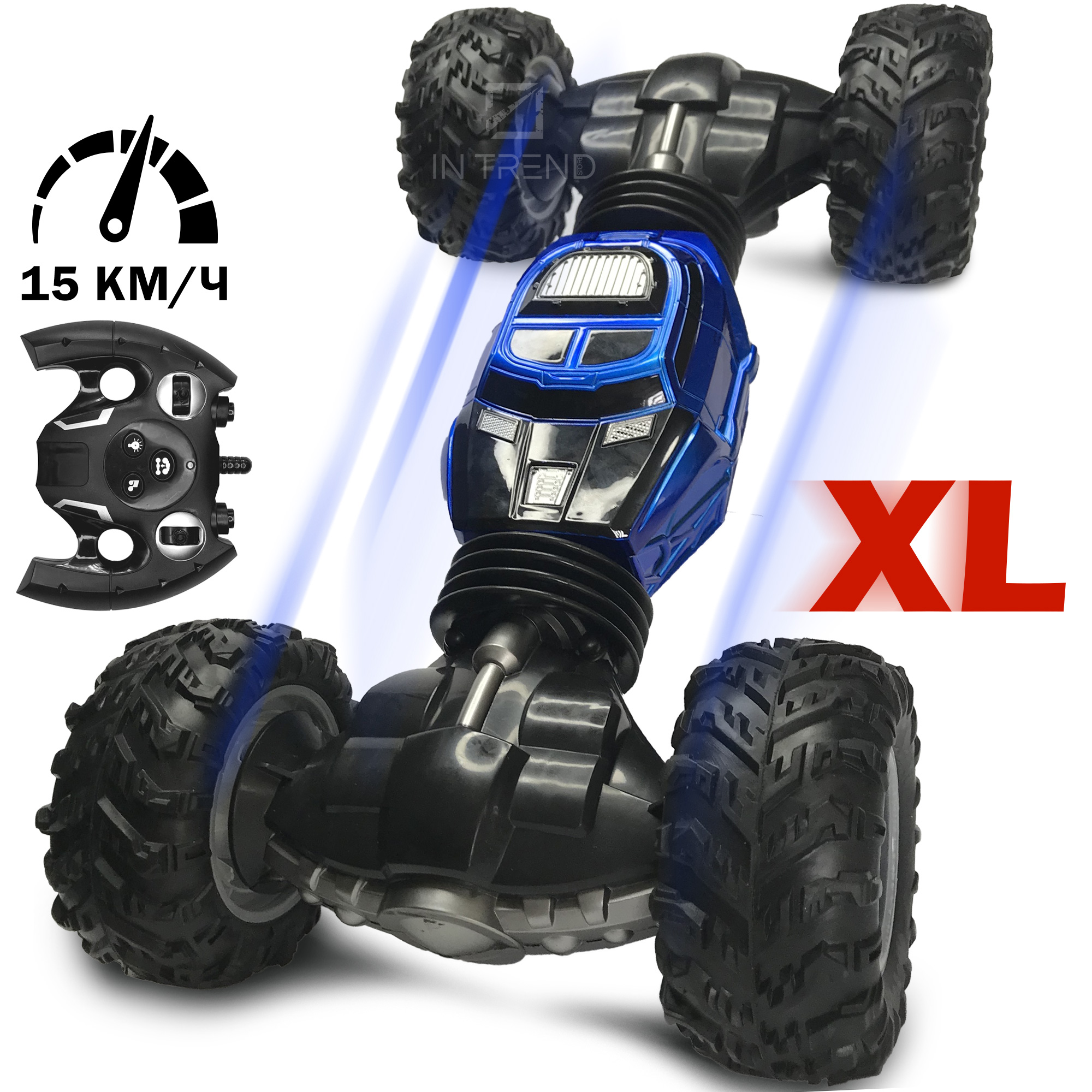 

Машинка трансформер-перевёртыш для дрифта на радиоуправлении Double-roll Stunt XL Трюковая полноприводная вездеход СИНЯЯ