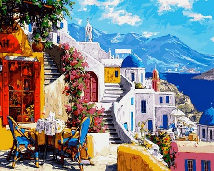 

Картина по номерам Babylon Санторини Уютное кафе 40*50 см (в коробке) арт.VP1032