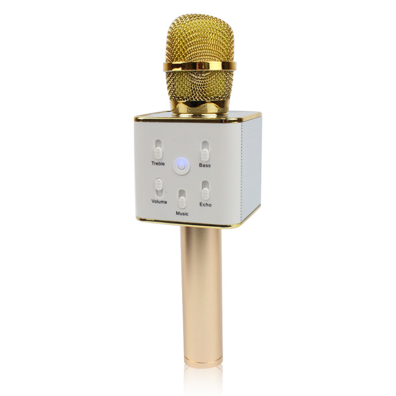 

Bluetooth караоке микрофон MS Q7 с динамиками и чехлом, золотой (130336)