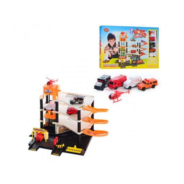 

Детский 4 этажный Гараж - Паркинг Joy Toy 4 машинки и вертолет, с мойкой и лифтом