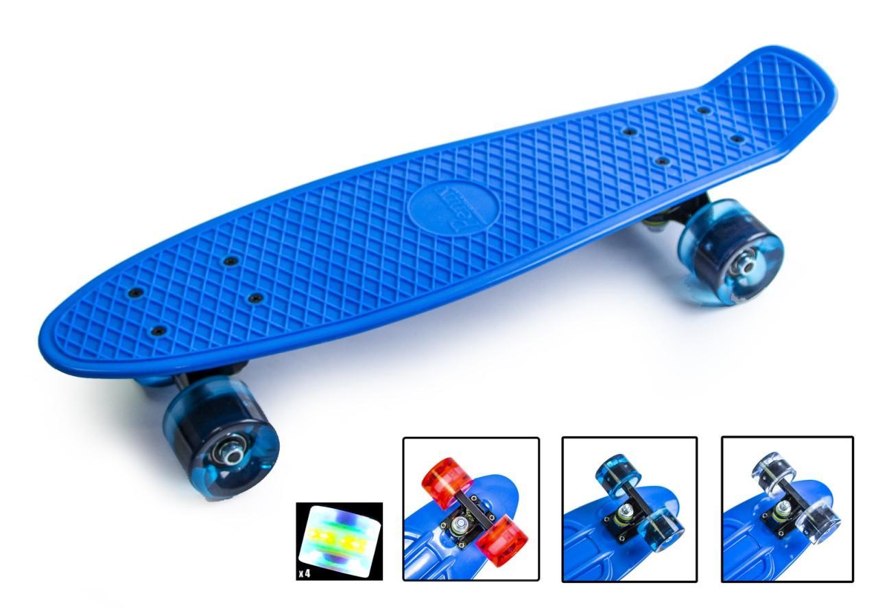 

Скейтборд. Penny Board Синий, свет. колёса