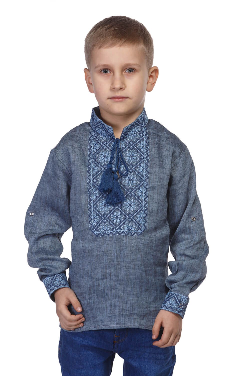 

Синя сорочка з блакитною вишивкою для хлопчика 140 UKR-0120 UkrGlamour