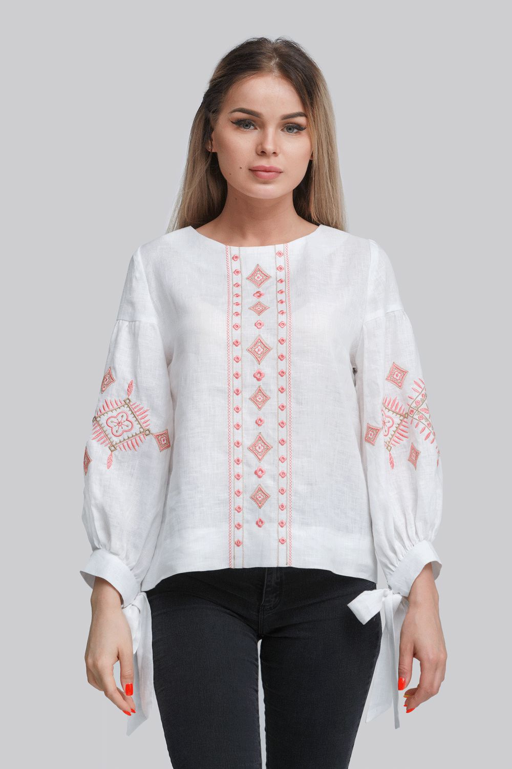 

Жіноча вишиванка блуза з бантами White  UKR-5187 UkrGlamour, Жіноча вишиванка блуза з бантами White 42 UKR-5187 UkrGlamour