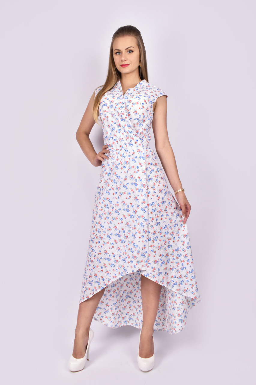 

Летнее платье Lubelia 2152 48/50 белый с голубыми цветами