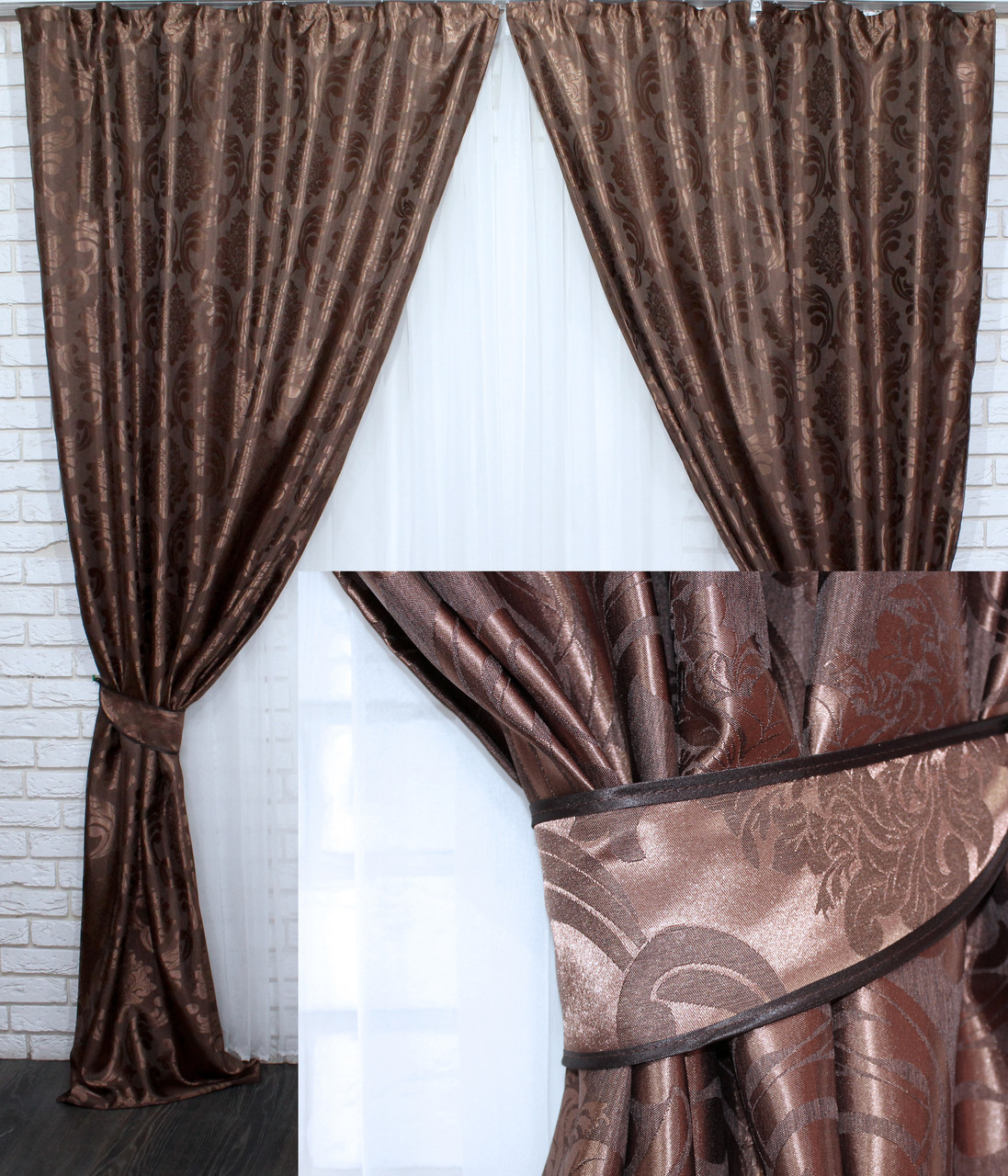 

Комплект жаккардовых штор "Лион" коричневый 1м