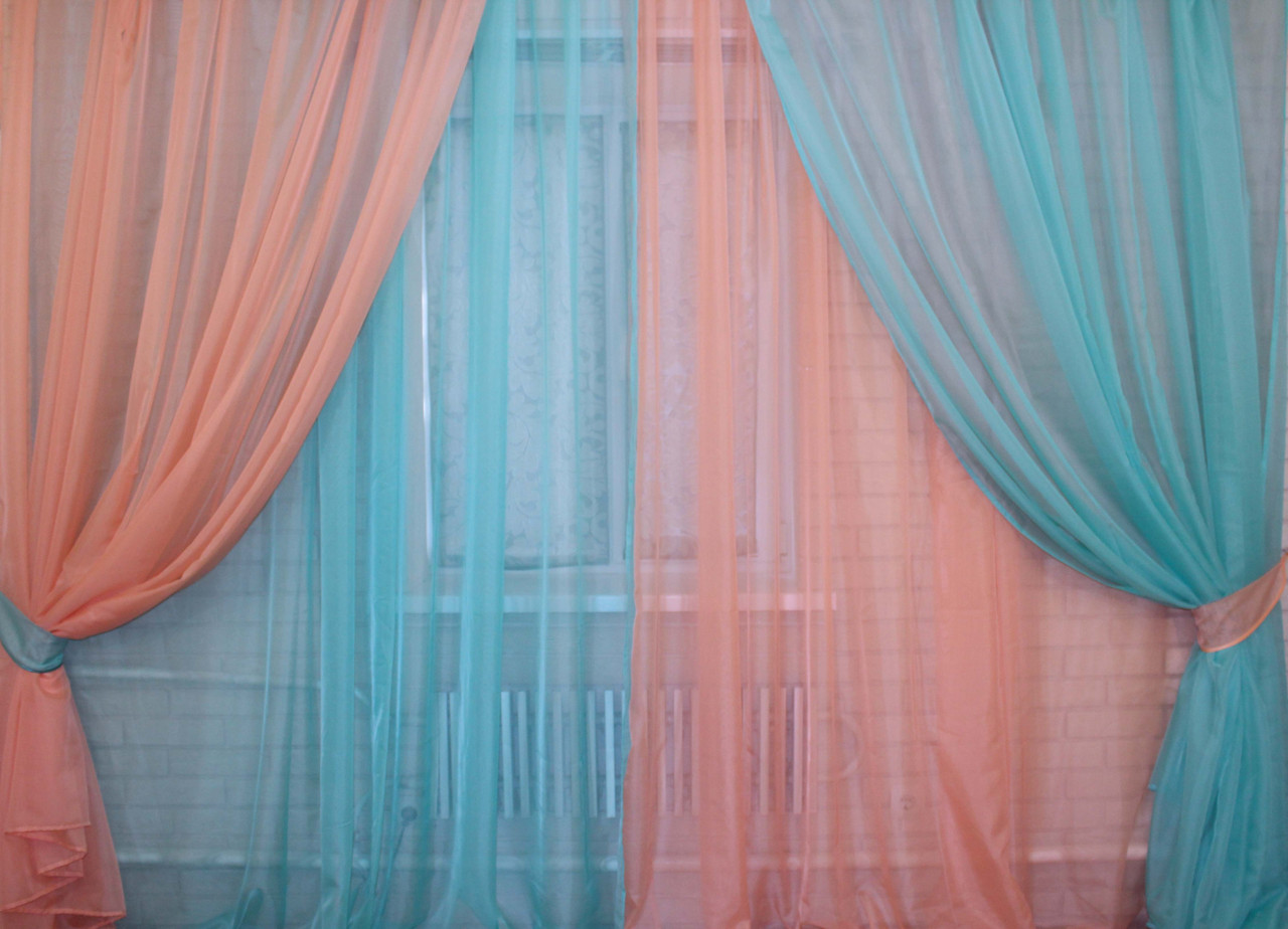 

Комплект из шифона. "Инь Янь" Цвет бирюзовый с персиковым 010дк 4 шторки по 4м.