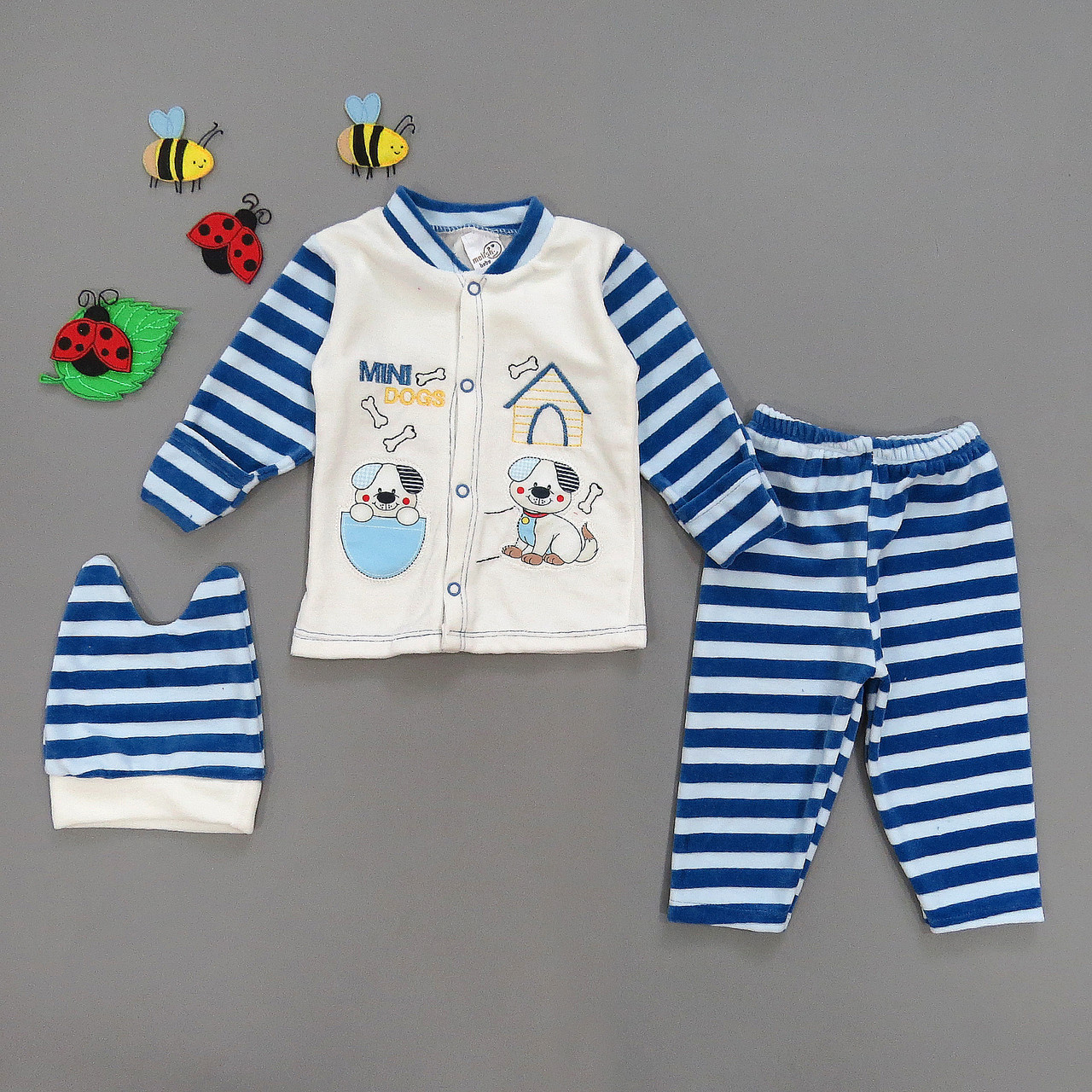 

Велюровый комплект на выписку Melish Bebe для мальчика Синий с белым 17604