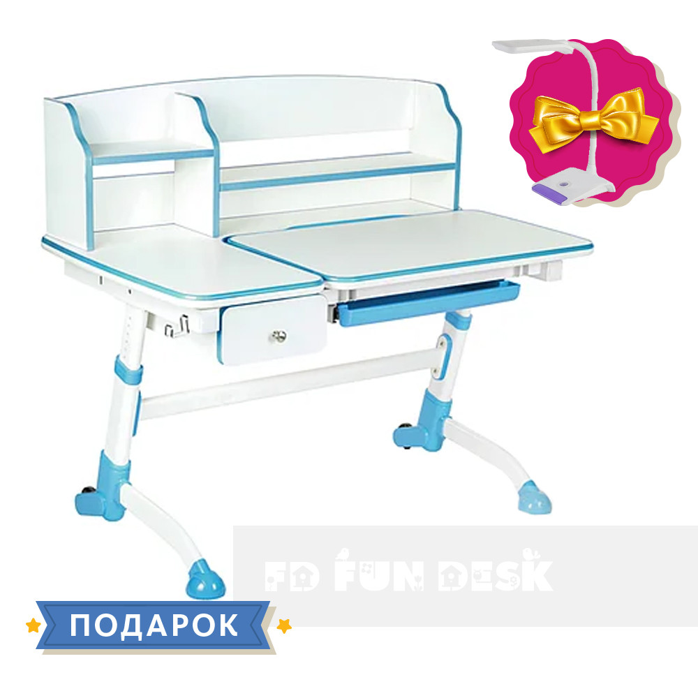 

Парта трансформер для школьника для дома FunDesk Amare II Blue с выдвижным ящиком
