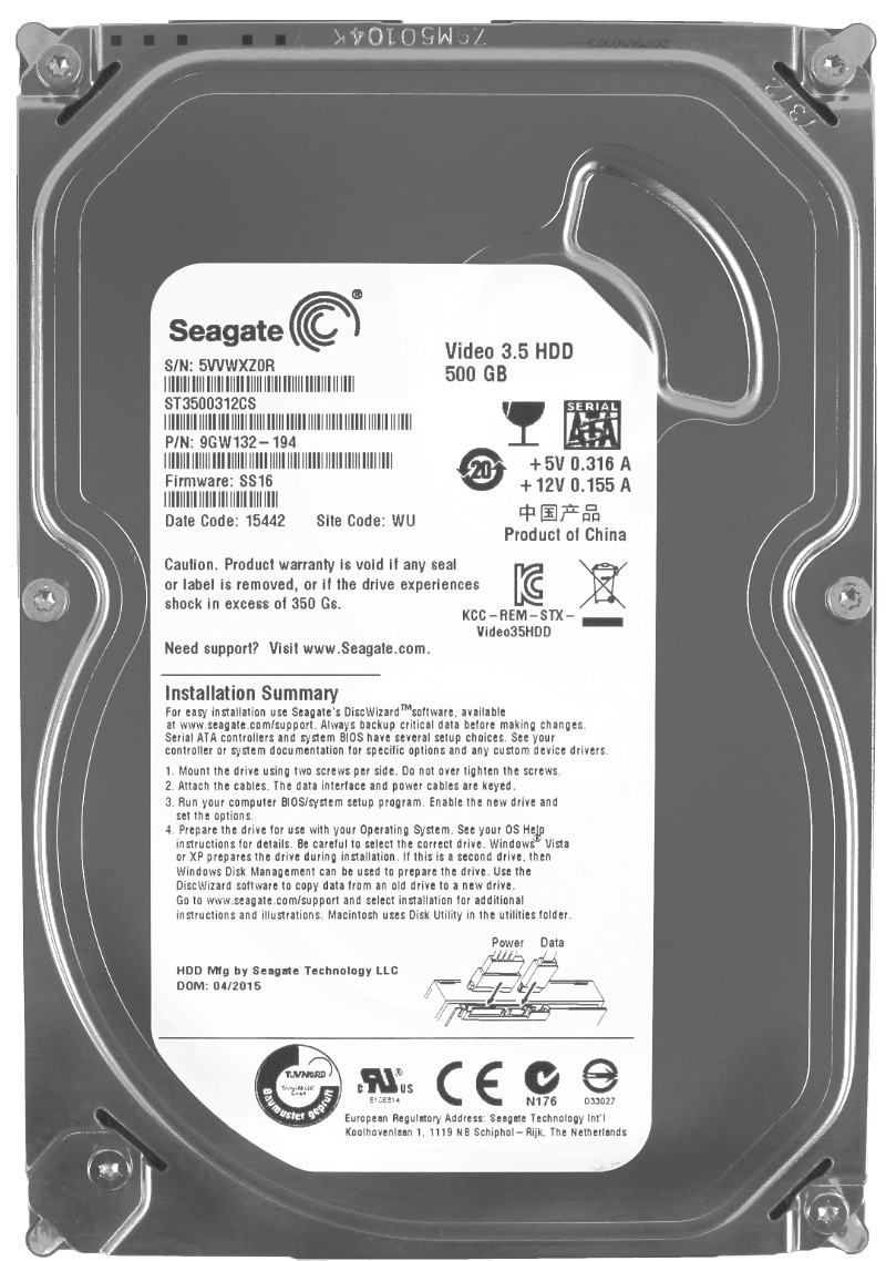 

Жесткий диск Seagate Pipeline HD 3.5" 500ГБ 5900об/м 8МБ SATA II (ST3500312CS) Refurbished