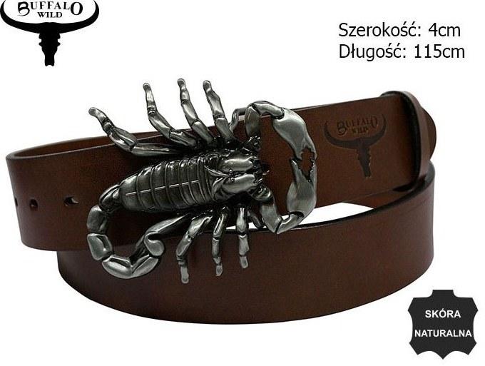 

Мужской кожаный ремень с бляхой Скорпион Cavaldi коричневый 3,8 см supersumka (TР012Buffalo G3 brown)