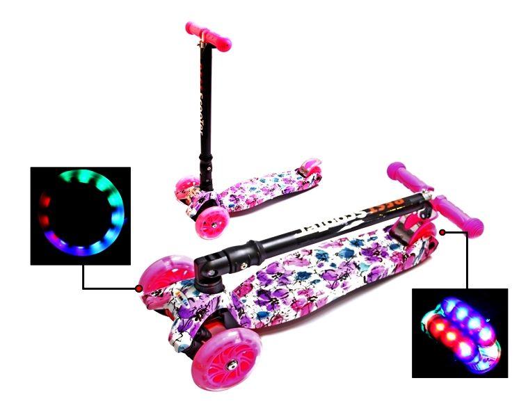 

Детский самокат со складной ручкой MAXI Flowers 2 (ftsd-267)