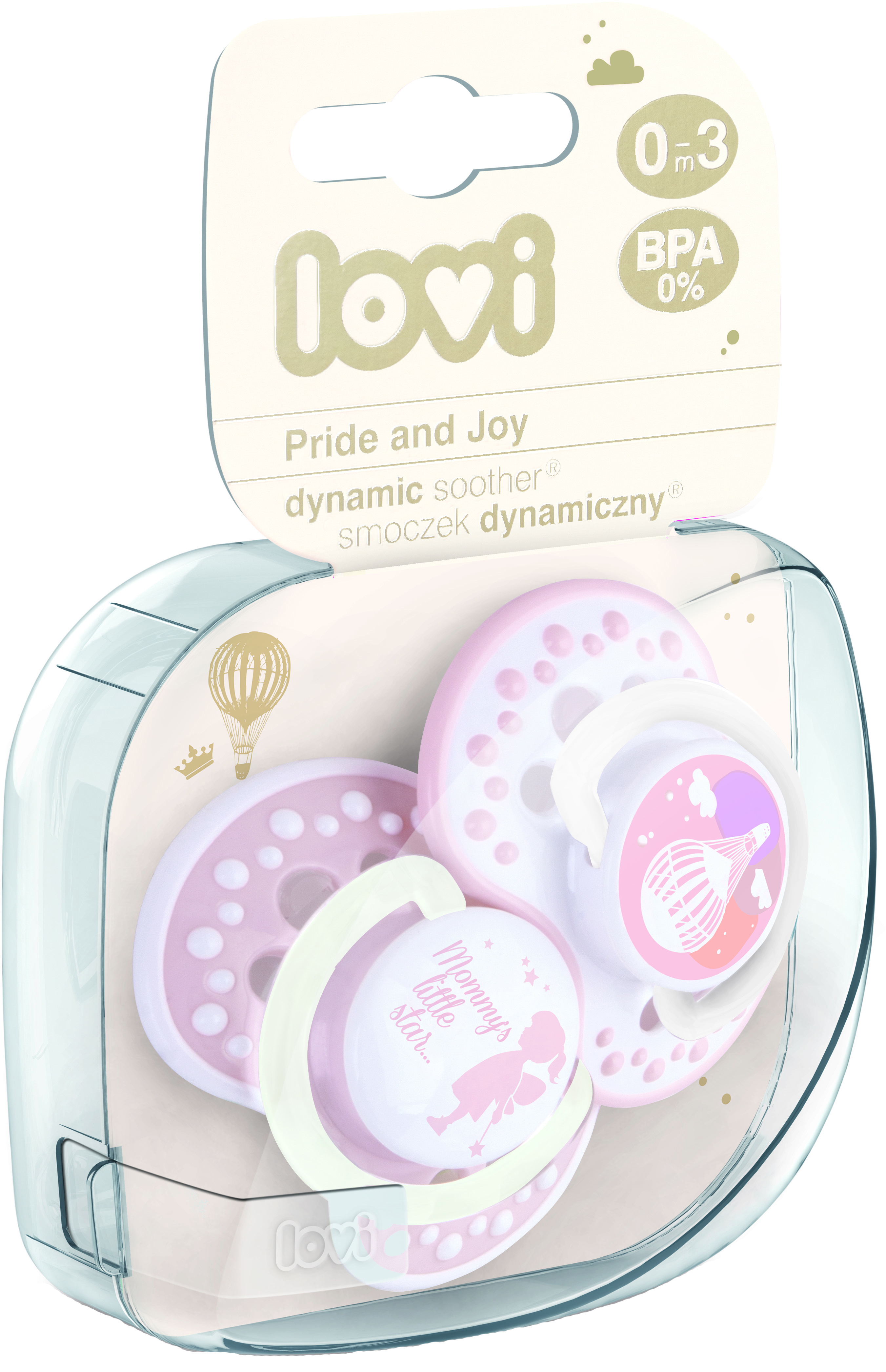 

Пустышка Lovi Pride & Joy силиконовая динамическая 0-3 мес 2 шт (22/844girl)