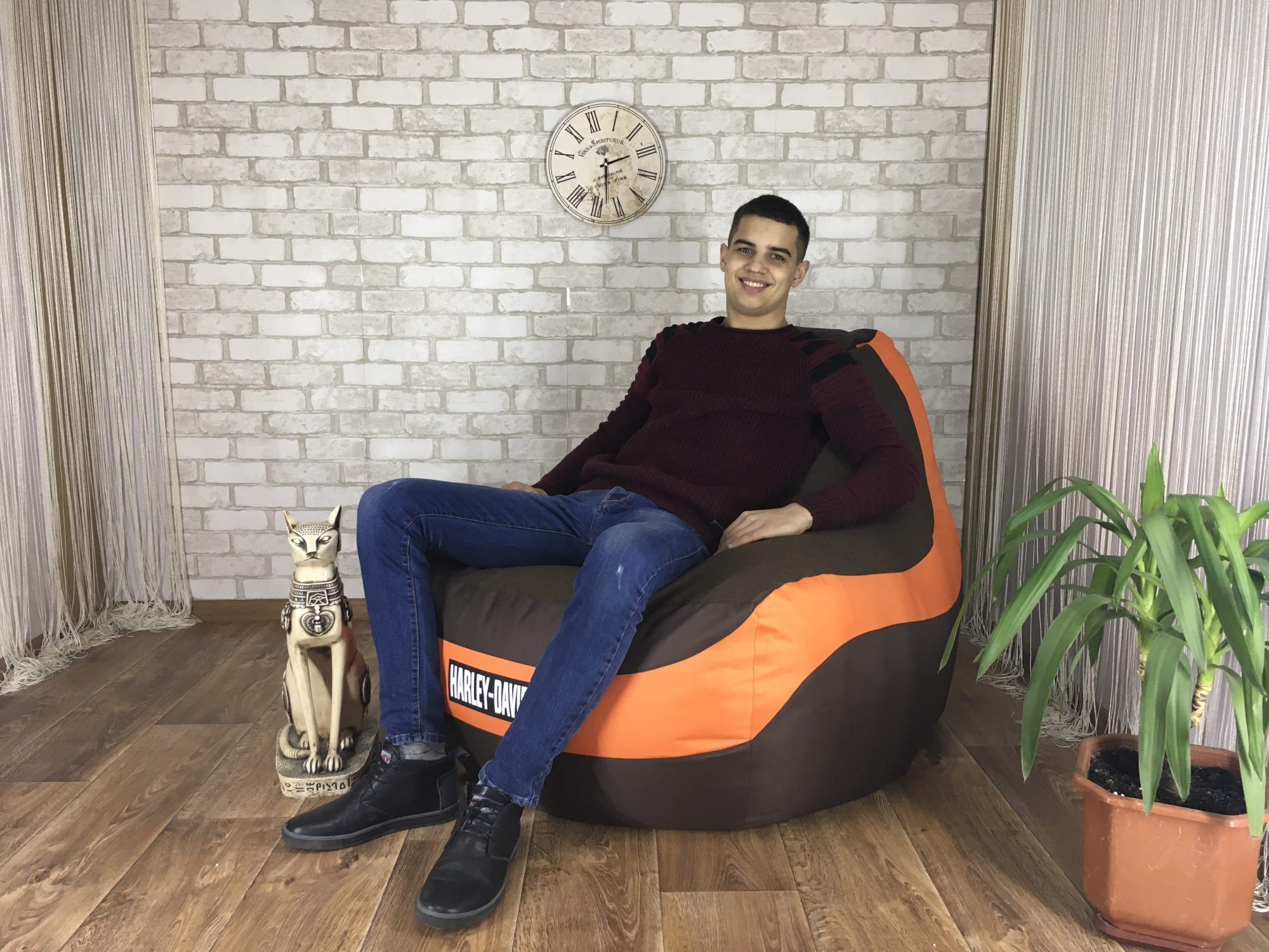 

Кресло груша "Elegant" Болид ткань Оксфорд + рогожка шоколад + оранжевый