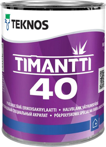 

Водорозчинна фарба для стін та стелі Teknos Timantti 40, 0.9 л