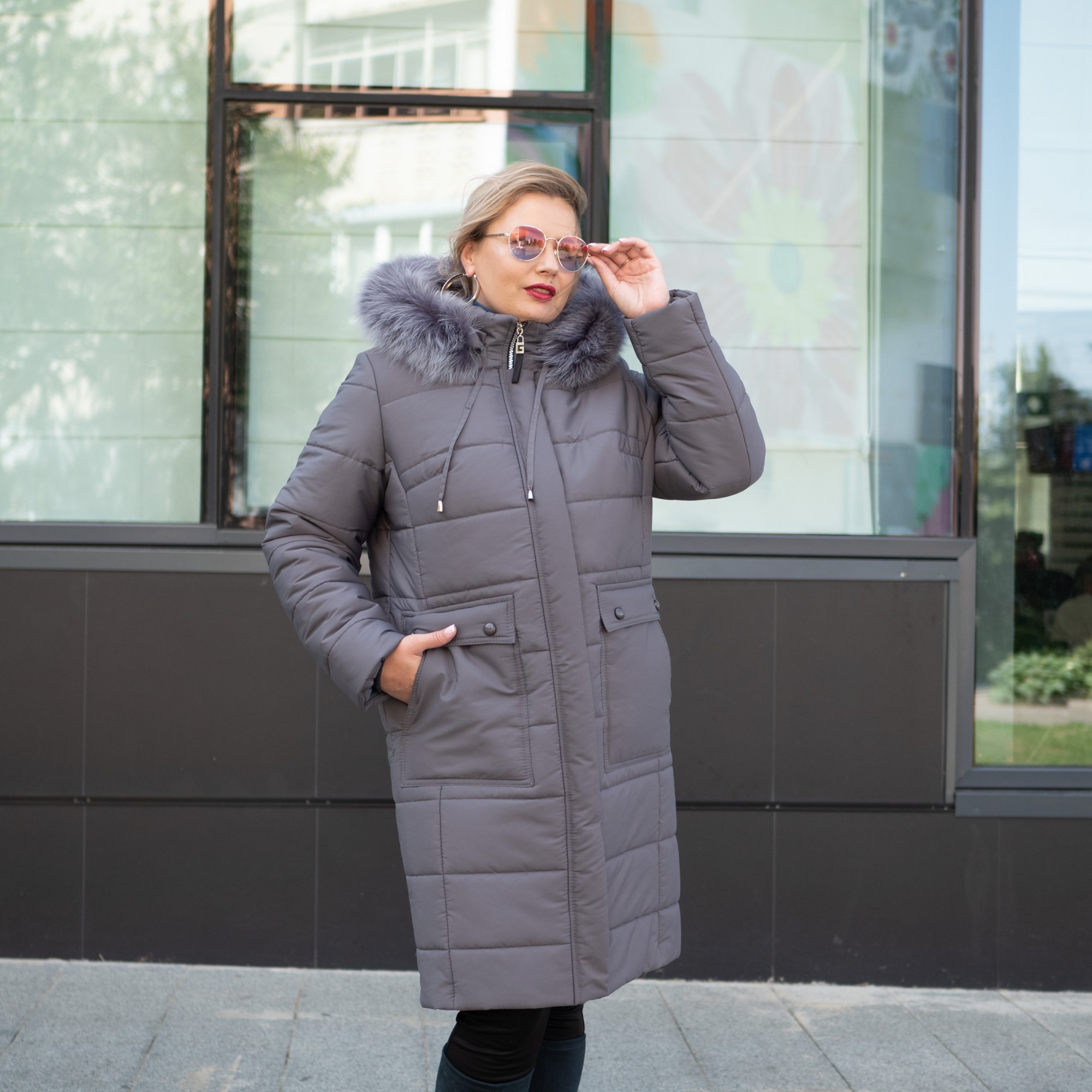 Зимняя женская куртка большого размера UF-fashion Неона-мех-d 56 темная ...