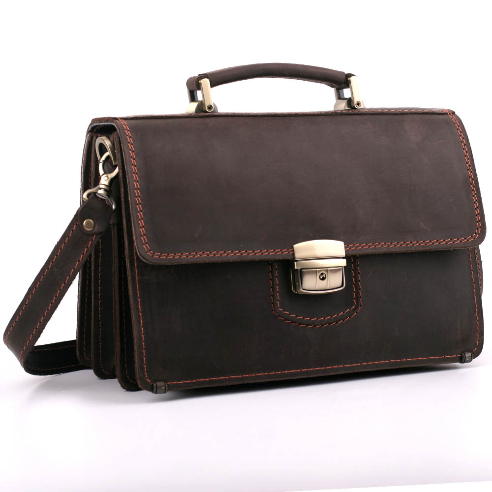 

Небольшой портфель из кожи crazy horse - большая барсетка Old master арт. PM-2Brown