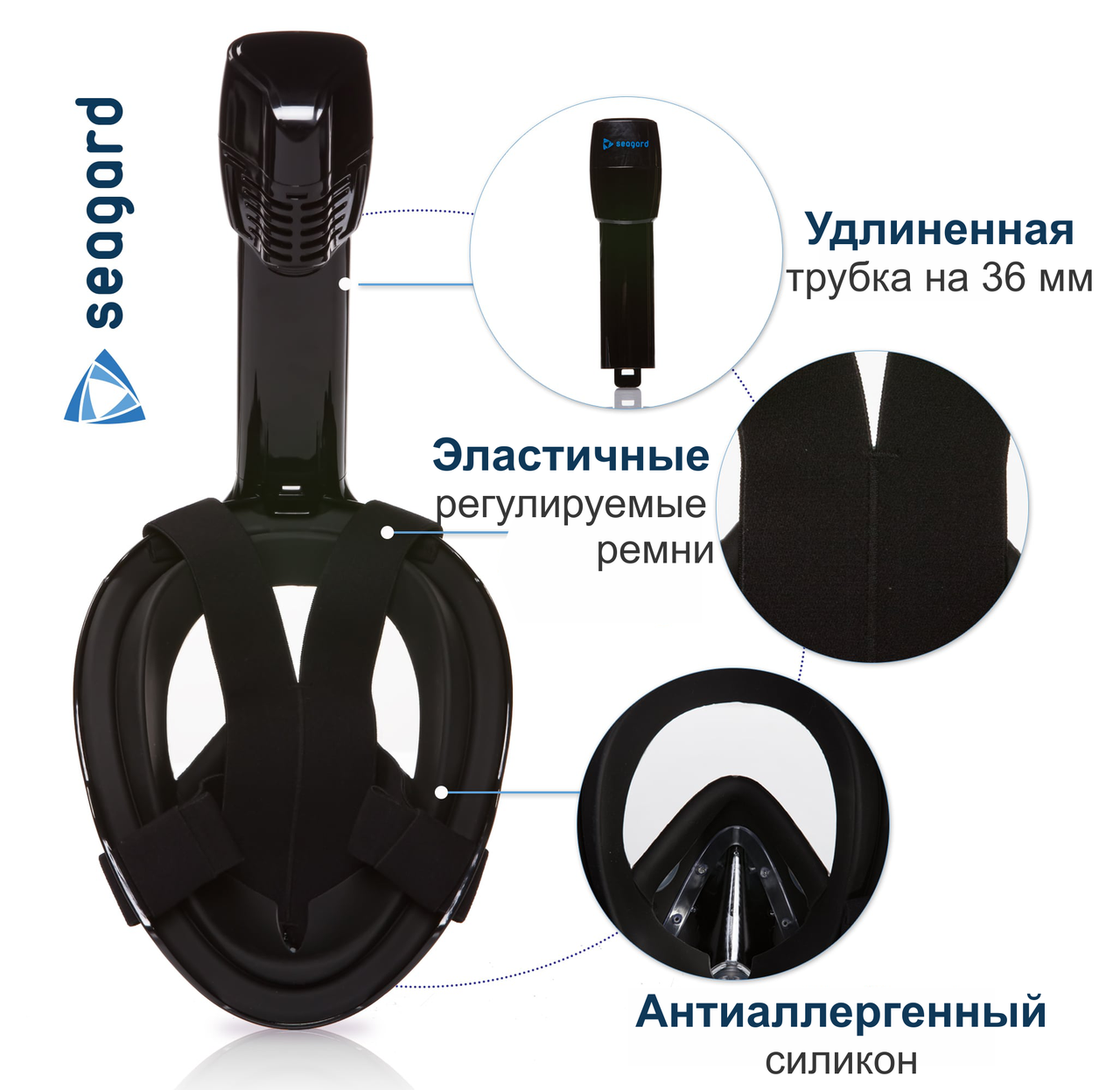 

Маска для снорклинга Seagard Easybreath-II полнолицевая с креплением для экшн камер S/M Черная TRG-5973