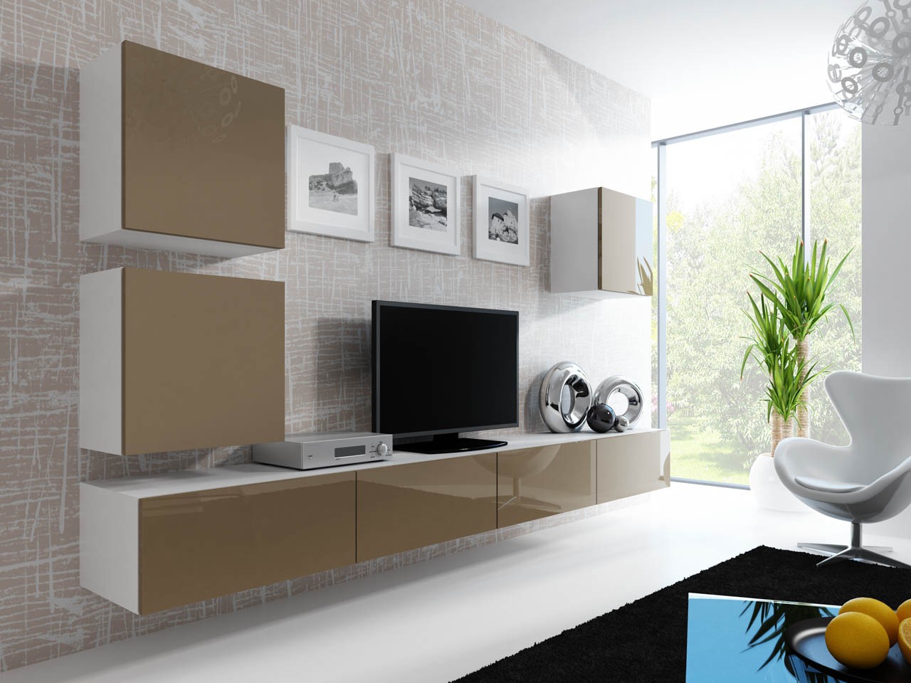 

Гостиная стенка комплект из ламинированной ДСП Vigo 22 Белый/Латте Сama Польша без подсветки