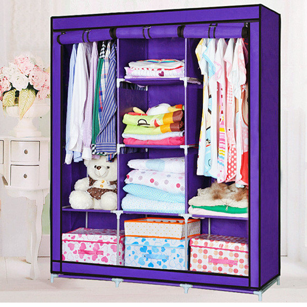 

Большой тканевый шкаф для одежды на 3 секции HCX «88130 purple» 130х45х175 см. Сиреневый