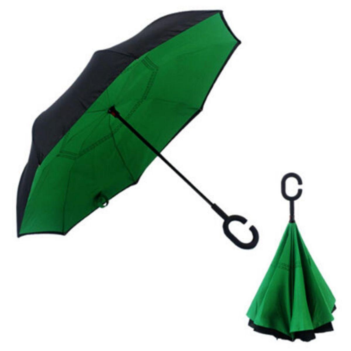 

Зонт наоборот, зонтик парасоля обратного сложения Up-Brella, ветрозащитный умный антизонт темно-зеленый
