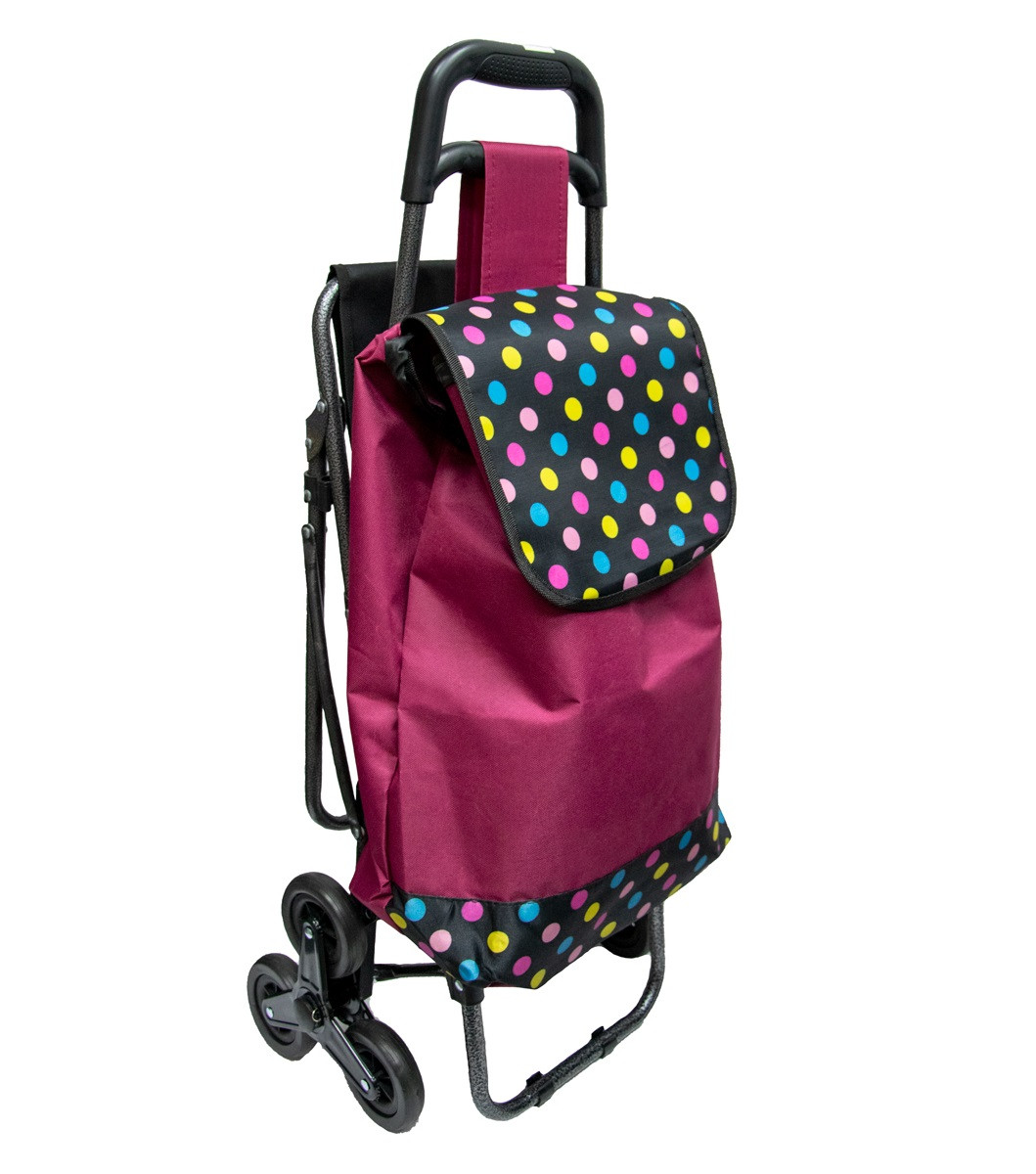 

Тележка для продуктов на колесах Цвет №17 - бордовая с цветным горошком. Хозяйственная тачка (1007788-17-2)