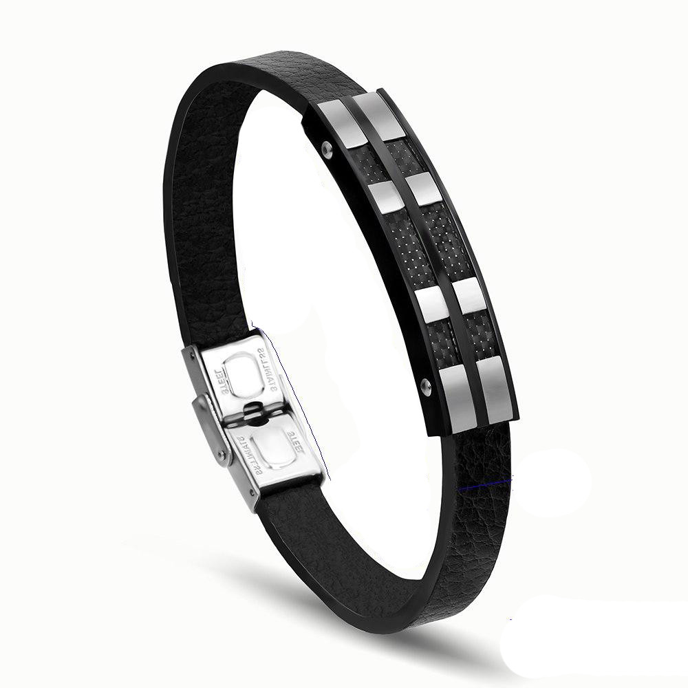 

Мужской кожаный браслет Amsterdam с вставкой из ювелирной стали Steel Collection