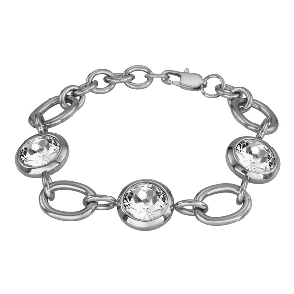

Женский браслет из ювелирной стали с тремя кристаллами Swarovski-Elements.
