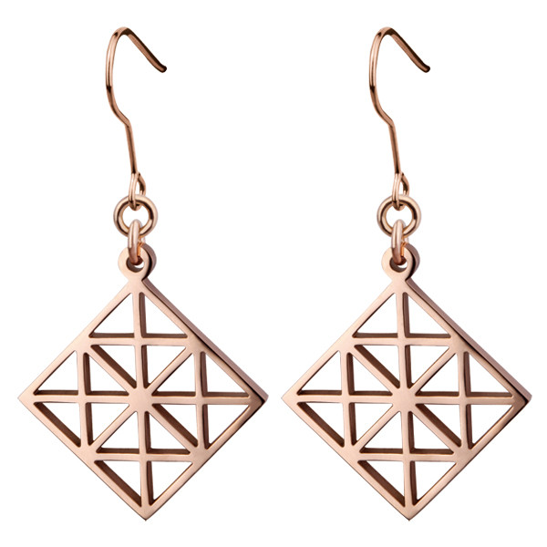 

Женские серьги ромбики ювелирная сталь Rose Gold