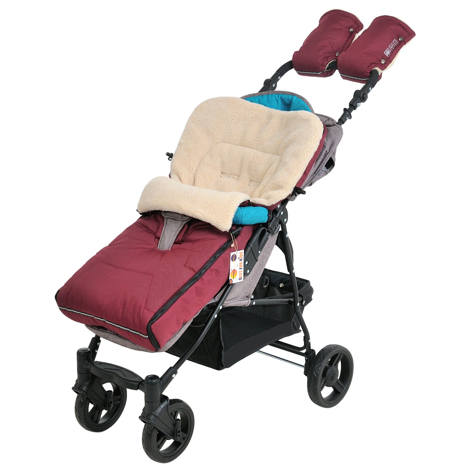 

Зимний конверт-чехол на овчине в коляску, чехол в люльку, конверт на санки Best for kids / спальник в коляску бордовый