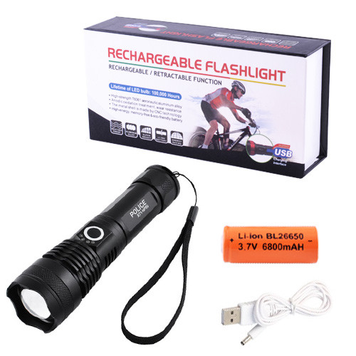 

Фонарь Police X71-HP50, ЗУ micro USB, 1x26650/3xAAA, индикация заряда, zoom
