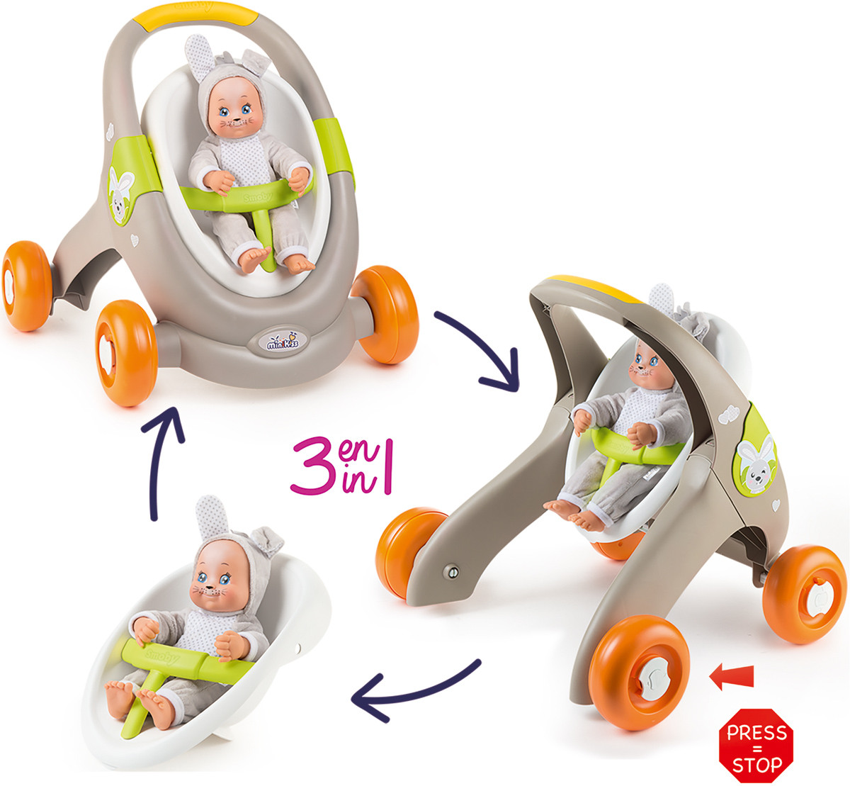 

Коляска Smoby Toys Mini Kiss 3в1 Веселые животные (210206)