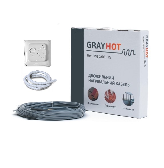 

Тепла підлога нагрівальний двожильний кабель Gray Hot Heating 71м. 1068Вт в комплекті з терморегулятором (VIT00507)