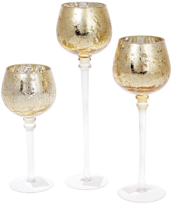 

Набор 3 стеклянных подсвечника Isabelle 20см, 25см, 30см, светлое золото