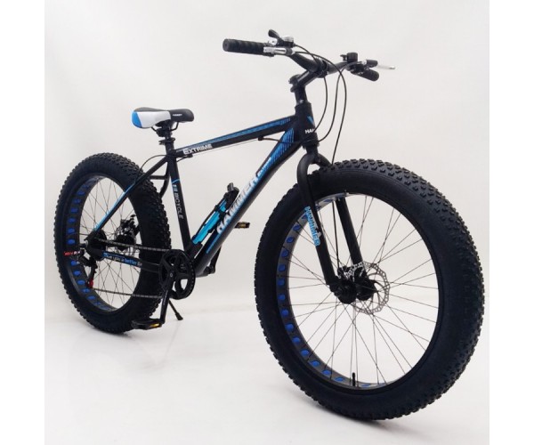 

Спортивный велосипед HAMMER EXTRIME S800-MAX, Алюминиевая рама 19, широкие колеса 26’’х4,0, оборудование SHIMANO, с бутылочкой, Черно-синий
