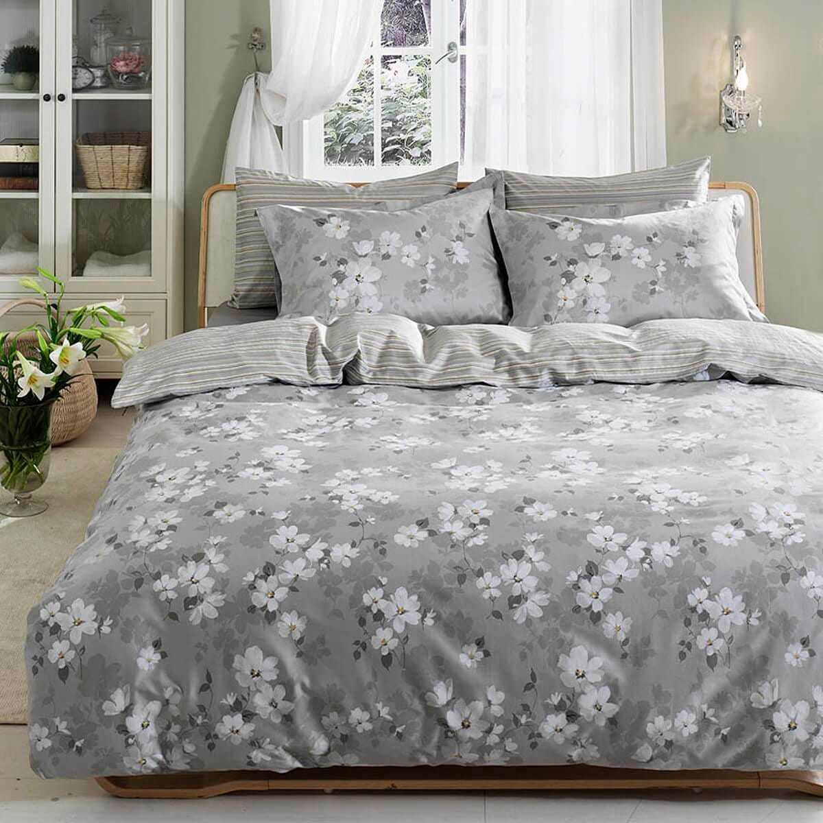 

Комплект постельного белья TAC Сатин Delux Shadow V56 gri 200x220 см