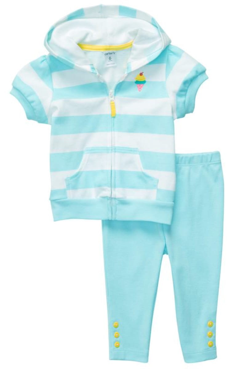 

Детский костюм: Кофточка с коротким рукавом и леггинсы, хлопок Carter’s 80(см) Белый-Голубой (55819)