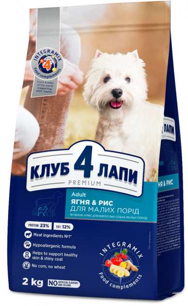 

Корм для собак малых пород, ягнёнок и рис Клуб 4 лапы 2 кг (39918-zm)